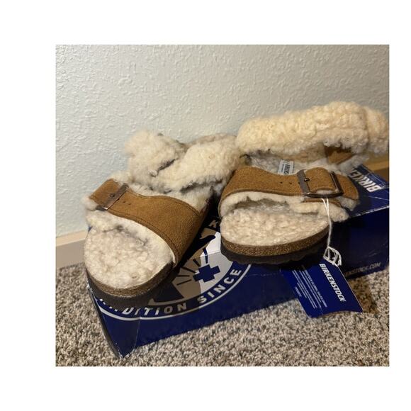 New Birkenstock Arizona Teddy Split Shearling Sandals, Womens Size 7 - Picture 1 of 4